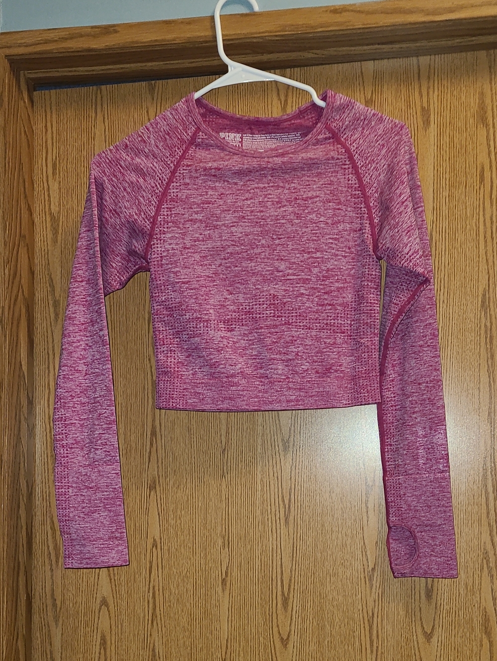 Victoria's Secret PINK collection Heathered Pink Long-Sleeve Crop Top Dri Fit